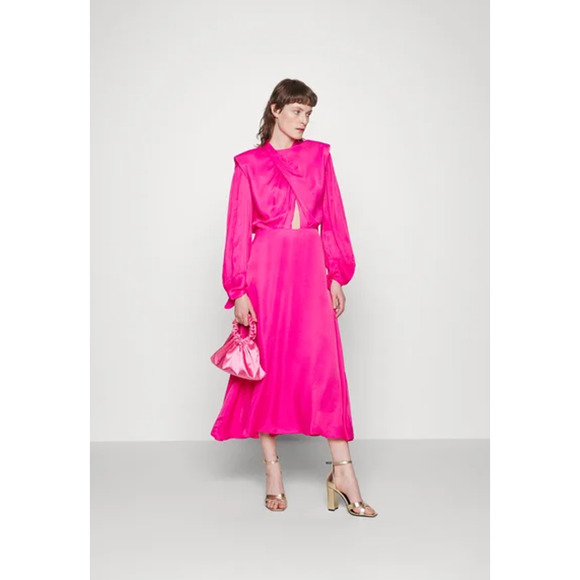 NEW Farm Rio Shoulder Pads Maxi Dress Open Back Viscose Pink Women's Size Medium - Picture 6 of 13